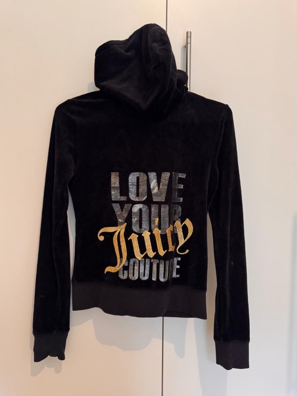 Vintage Y2k Juicy Couture Black Velour Hoodie With Gold Zip, Xs View 3